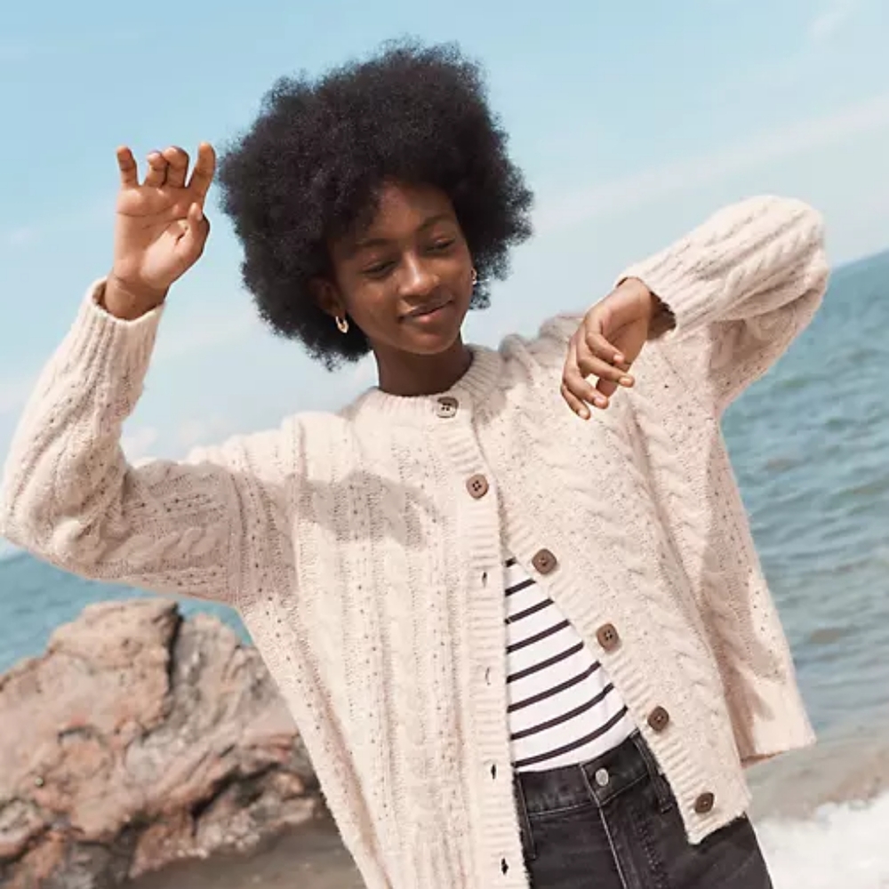 Madewell pointelle cableknit cardigan sweater